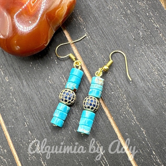 Alquimia by Ally Turquoise and Gold Earrings - Picture 1 of 5